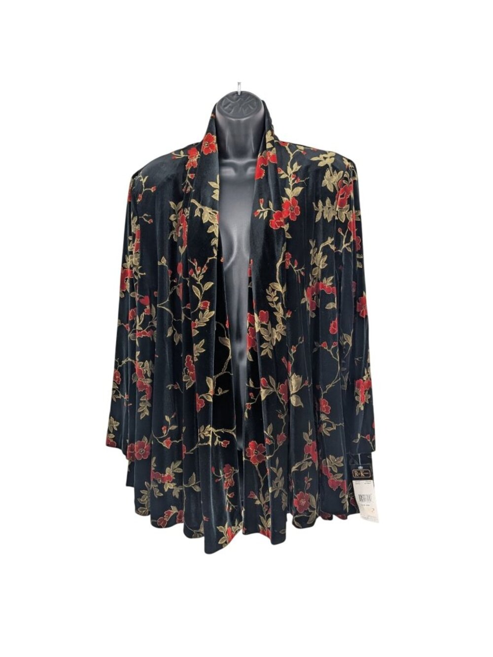 Vintage R & k Velvet Floral Drape Cardigan Open‎ Front Jacket Glam USA Plus 16W
